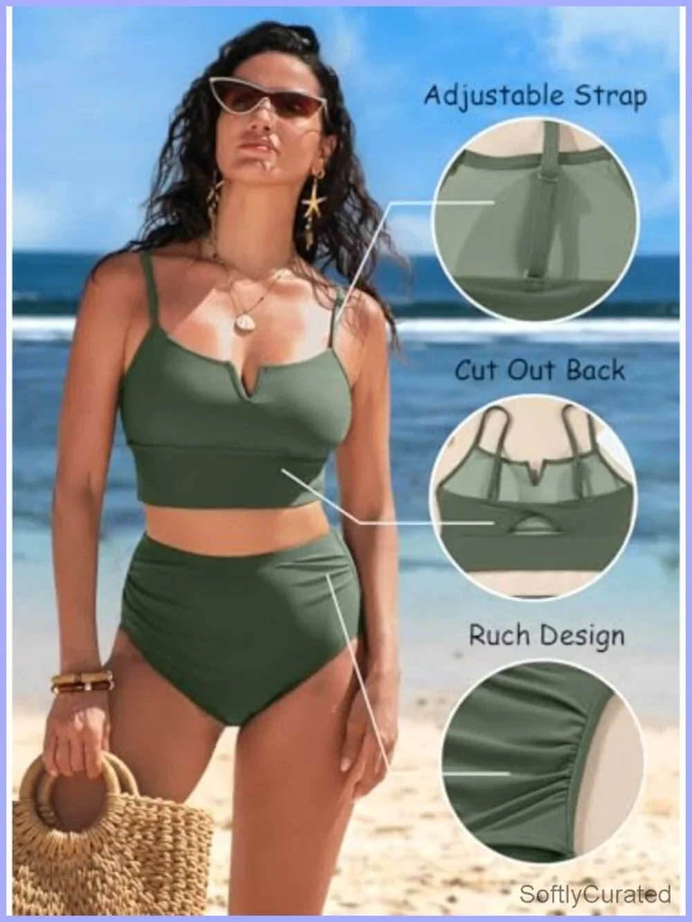 High Waisted Bikini Set - V Wire Two Piece Swimsuits Tummy Control Bathing Suit
